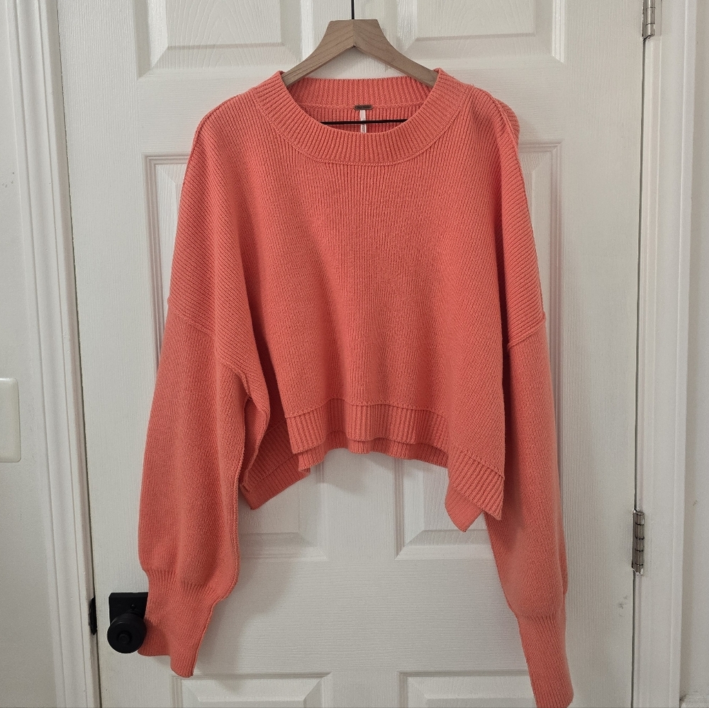 Free People Easy Street Cropped Pullover Sweater In Coral Size XL - Picture 5 of 8